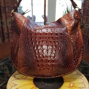 Brahmin Brown Croc-Embossed Leather Shoulder Bag